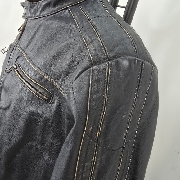 DANIER Leather Cafe Racer Jacket - Dragon liner - - Men's LRG - Picture 6 of 10